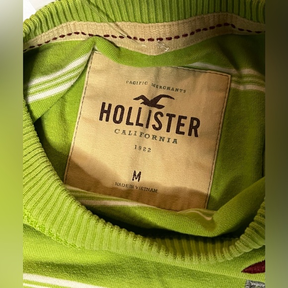 Hollister Shirt Adult Medium Green Striped Logo Long Sleeve Pullover Tee Mens - Picture 3 of 9